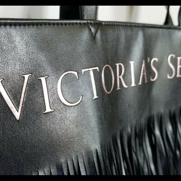Victoria’s Secret Exclusive Fashion Show Faux Leather Black Fringe Tote Bag A++ - Picture 5 of 7